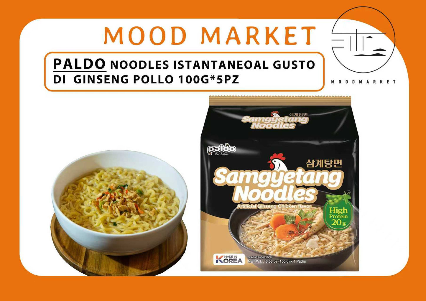 PALDO SAMGYETANG NOODLES – RAMEN COREANO AL POLLO E GINSENG – CONFEZIONE DA 5 × 100G