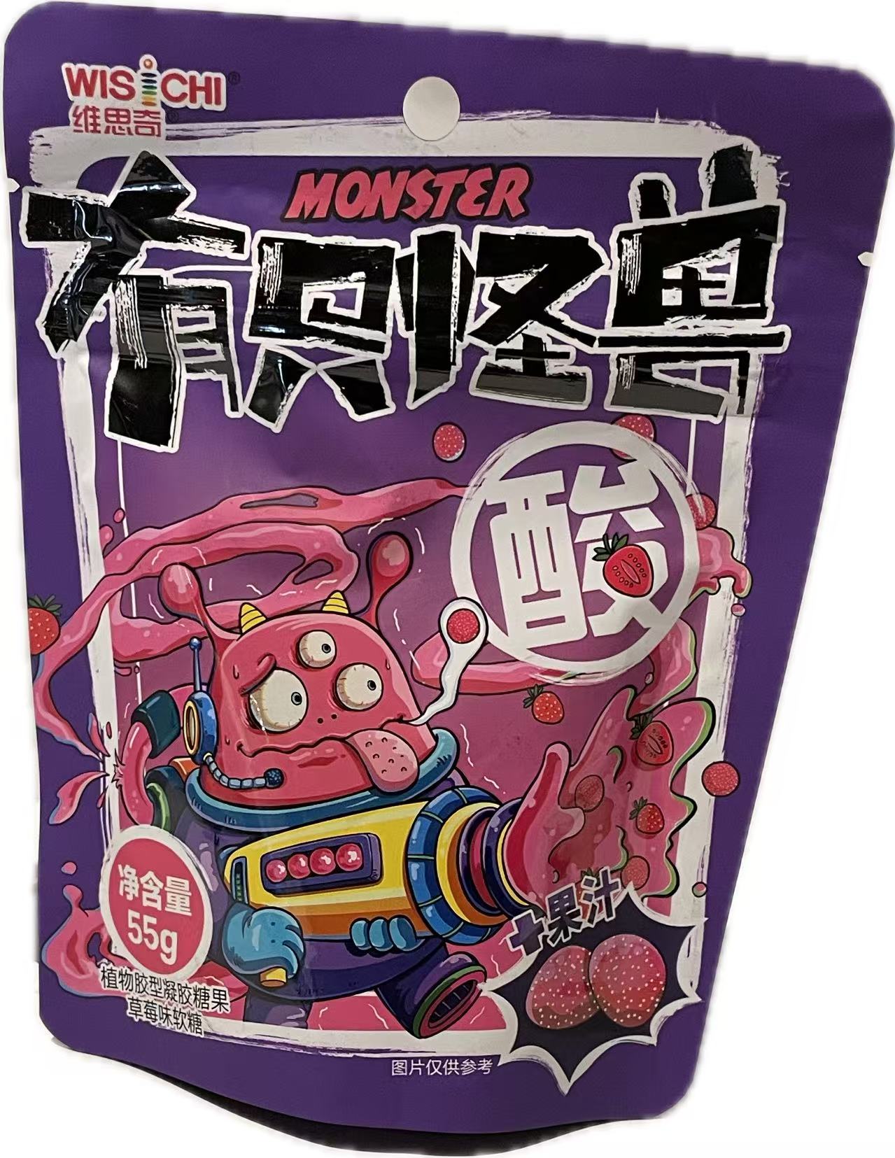 WISICHI - caramelle monster gommose e acide al gusto di fragola - 55g