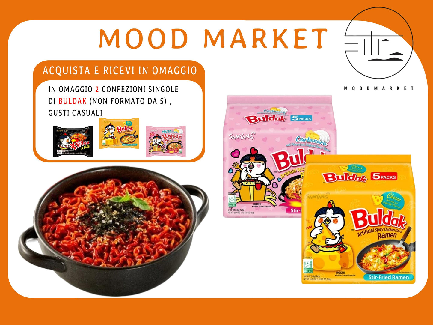 Ramen Buldak Cheese e Carbonara Confezioni 5x140g - Acquista 2 Ricevi 2 Pacchetti Singoli in Omaggio