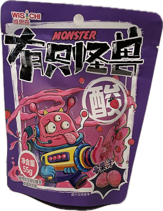 WISICHI - caramelle monster gommose e acide al gusto di fragola - 55g
