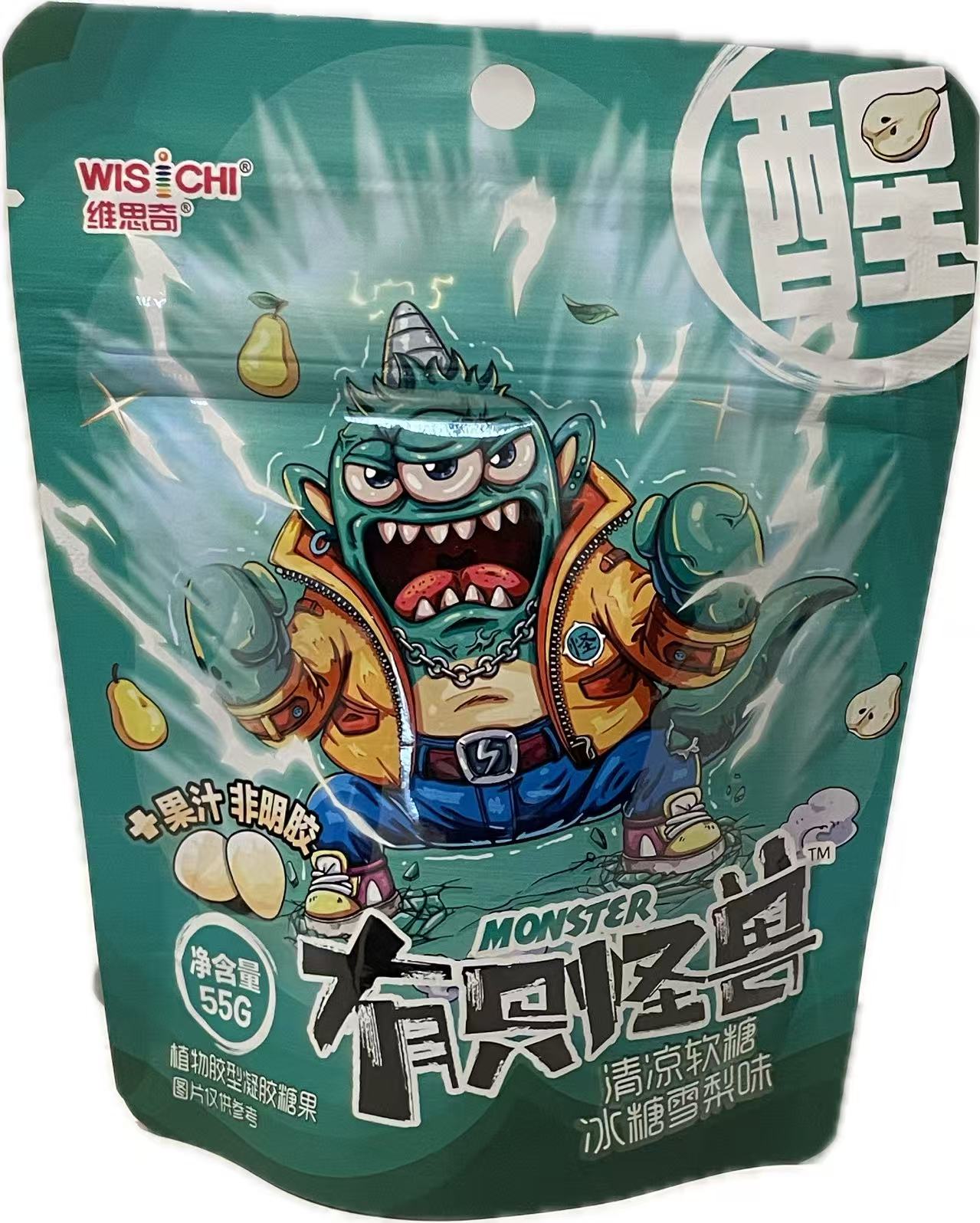 WISICHI - caramelle monster gommose al gusto di pera zuccherata - 55g