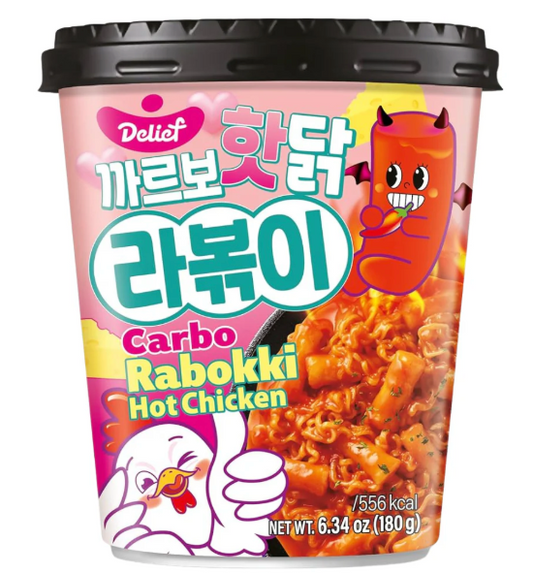 Gnocchi di riso coreani e ramen - Carbo Hot Chicken Rabokki - in cup da 180 g