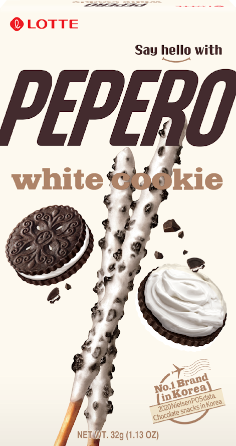 Lotte pepero stick ricoperto con cioccolato bianco e biscotti di cioccolato fondente -32g